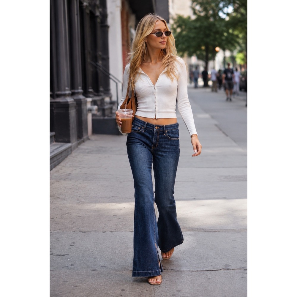 Hollister High-Rise Vintage Flare Jeans Dark Wash Soft Stretch Slit 7L 28 X5 - Picture 2 of 11